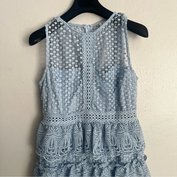 The Clothing Company Baby Blue Tiered Crochet Knit Lace Mini Dress - Picture 11 of 15